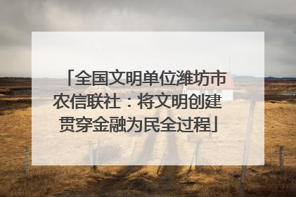 全国文明单位潍坊市农信联社：将文明创建贯穿金融为民全过程