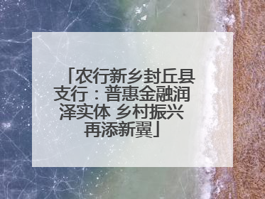 农行新乡封丘县支行：普惠金融润泽实体 乡村振兴再添新翼